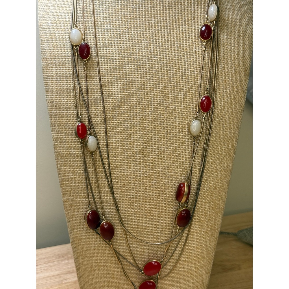 Boho Classic Statement Multi-Strand Red Gold Necklace Talbots - Picture 7 of 9
